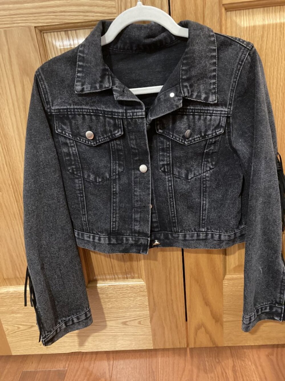 Black Cropped Fringe Jean Jacket